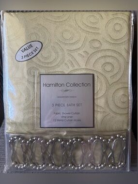 Hamilton Collection Elegant Green Shower Curtain Set Liner Hooks Green New